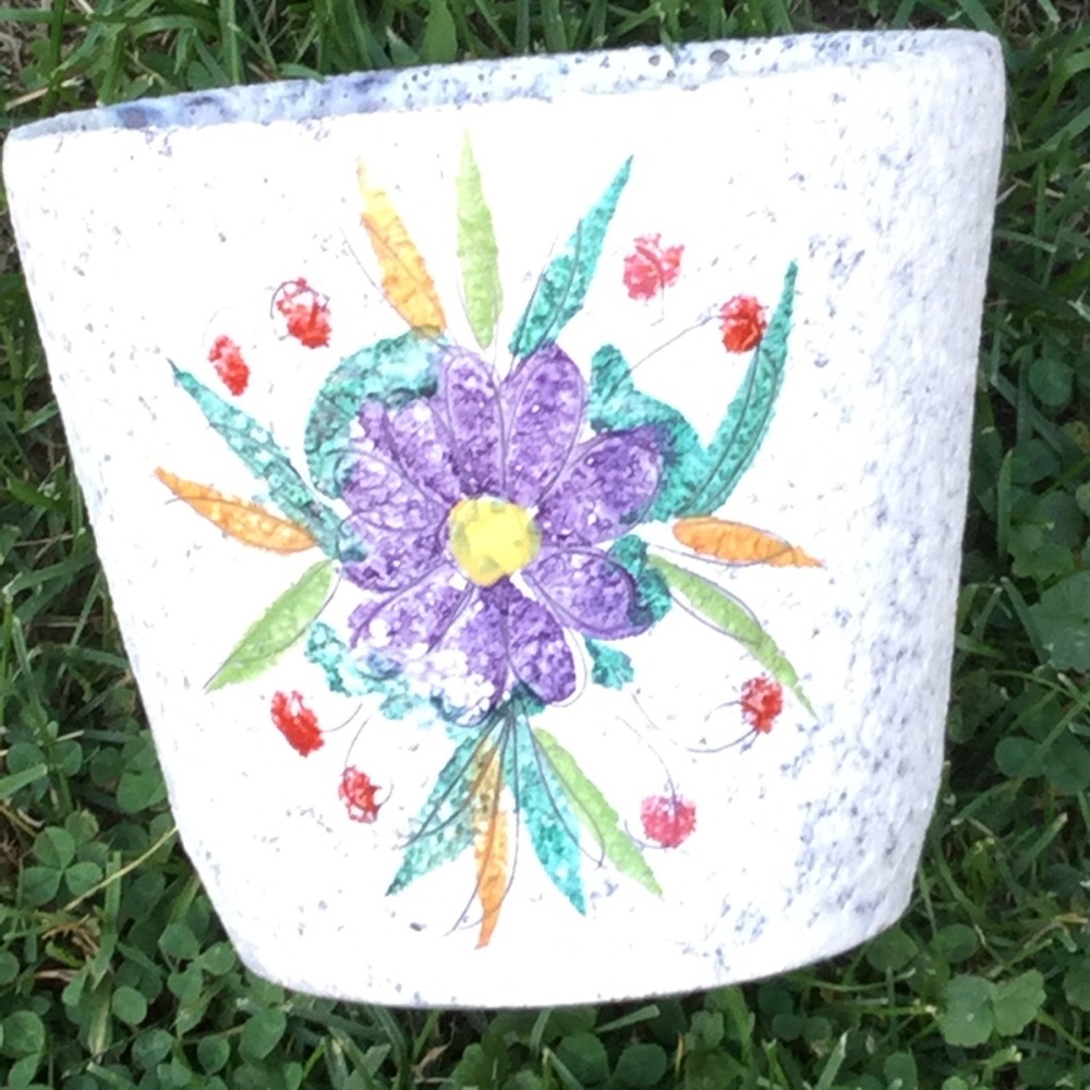 ⚜️ Vintage ITALIAN LARGE VASE Teal Cobalt Floral Hand PAINTED  POTTERY - Picture 4 of 11